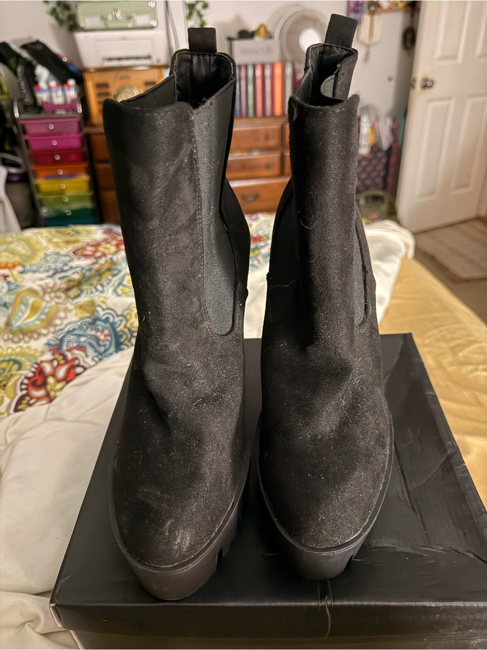 Black Suede Chelsea Platform Ankle Boots